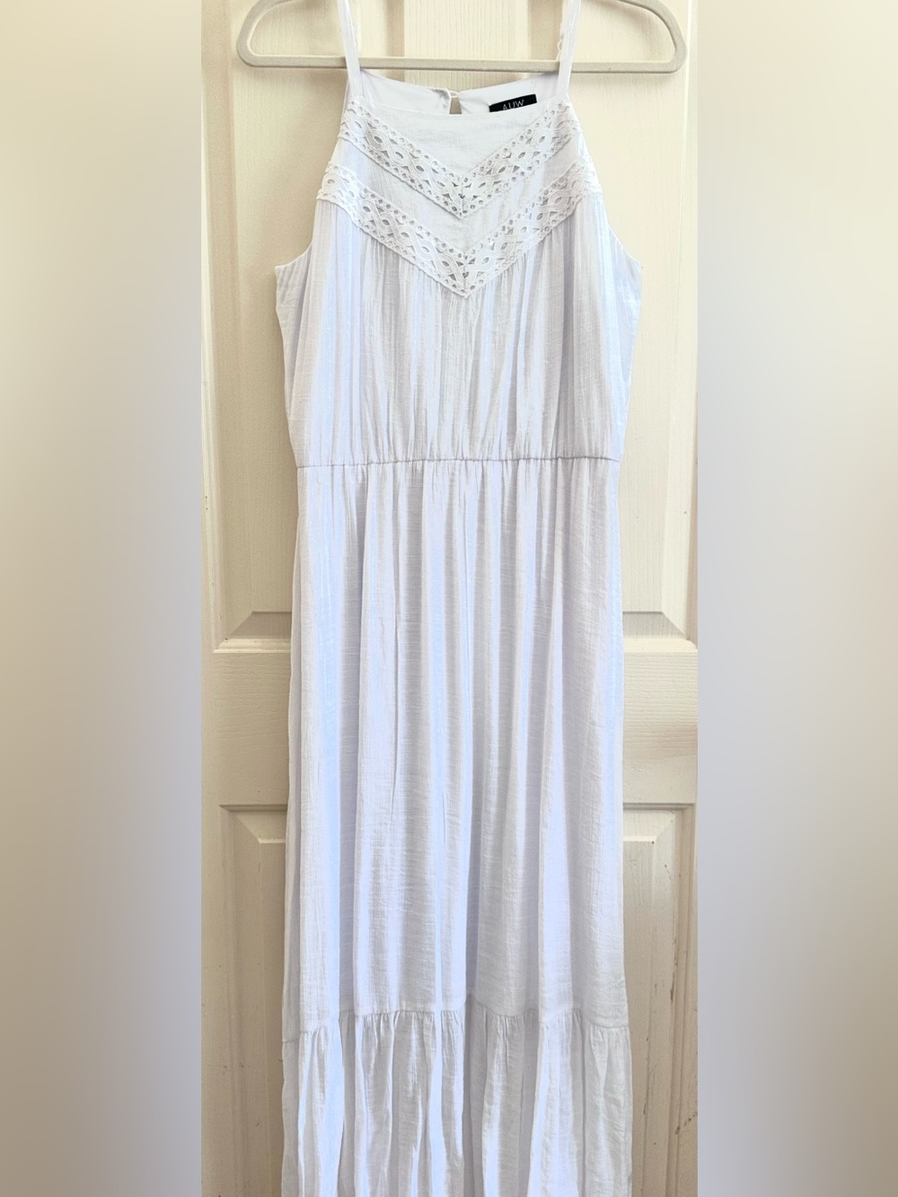 White Sleeveless Crochet Yoke Maxi Dress